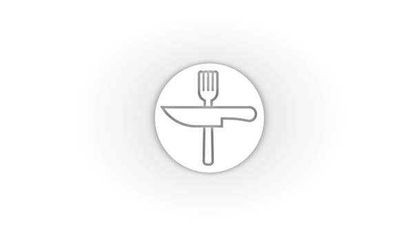 White Cutlery Icon Shadow Isolated White Background Finished Dinner Family — 비디오