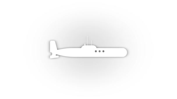 Білий Значок Підводного Човна Тіні Ізольовано Білому Тлі Військовий Атомний — стокове відео