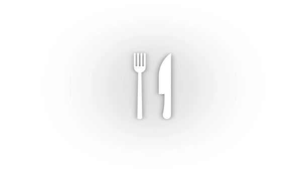 White Cutlery Icon Shadow Isolated White Background Serving Food Dinner — Stok video