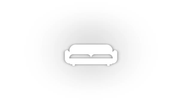 Witte Sofa Icoon Met Schaduw Geïsoleerd Witte Achtergrond Interieur Van — Stockvideo