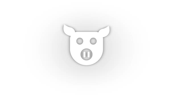 White Pig Icon Shadow Isolated White Background Pigs Head Piglet — стоковое видео
