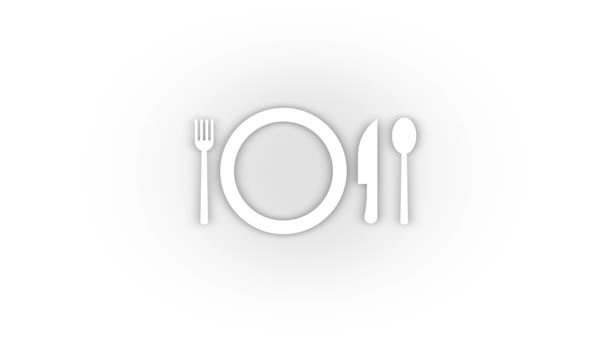 White Cutlery Icon Shadow Isolated White Background Serving Food Dinner — ストック動画