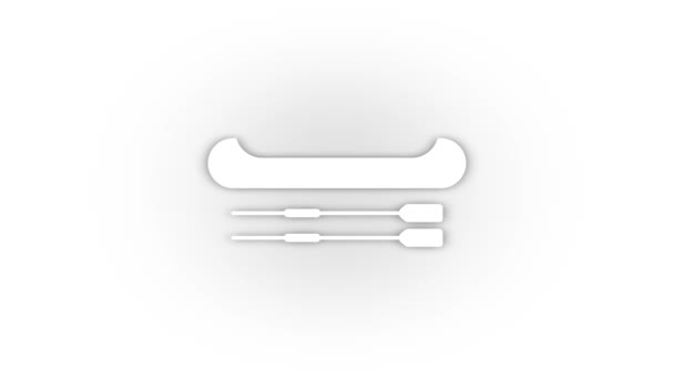 White Canoes Oars Icon Shadow Isolated White Background Descent River — Video