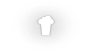 Beyaz arkaplanda gölgesi olan beyaz şeflerin şapka ikonu. Film izlemek için yemek. Hareket grafikleri için 4K video animasyonu.