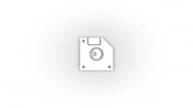 White computer floppy disk icon with shadow isolated on white background. information storage. 4K video animation for motion graphics.