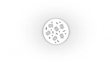 Beyaz arka planda gölgesi olan bir mikroskop altında beyaz virüs. Tıbbi deneyler. Hareket grafikleri için 4K video animasyonu.