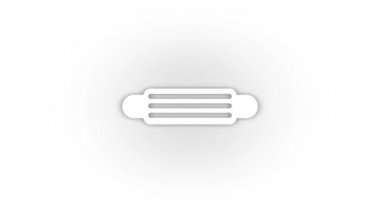 Beyaz arka planda gölgesi olan beyaz tıbbi maske simgesi. Koronavirüse karşı koruma. Hareket grafikleri için 4K video animasyonu.