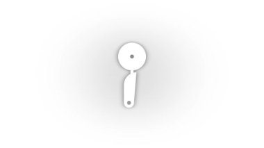 Beyaz arka planda gölgesi olan beyaz pizza bıçağı ikonu. Akşam yemeği için pizza düşmek. Hareket grafikleri için 4K video animasyonu.