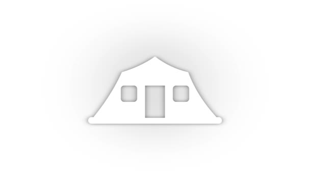 White Tent Icon Shadow Isolated White Background Military Temporary Headquarters — Αρχείο Βίντεο