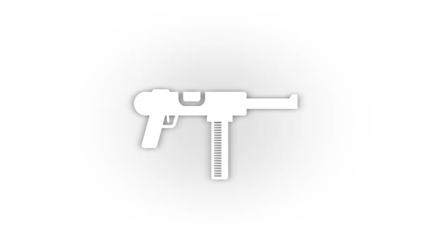 White Submachine Gun Icon Shadow Isolated White Background Warriors Weapon — Stockvideo