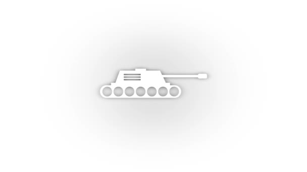 White Tank Icon Shadow Isolated White Background Military Field Equipment — Video Stock