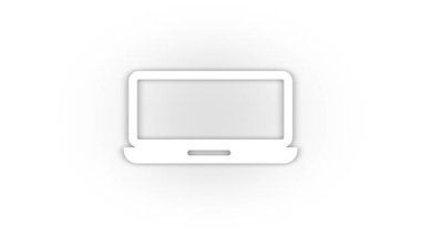 White laptop icon with shadow isolated on white background. work in a cafe at the computer. freelancer. 4K video animation for motion graphics.