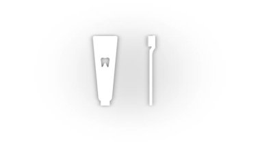 White toothbrush and toothpaste icon with shadow isolated on white background. oral care. 4K video animation for motion graphics.
