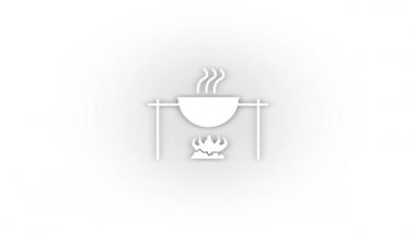 White cauldron on fire icon with shadow isolated on white background. cooking on the fire in the campaign. 4K video animation for motion graphics.