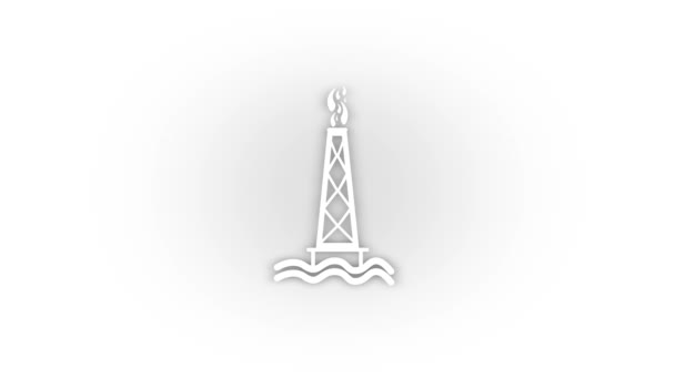 White Oil Rig Icon Shadow Isolated White Background Extraction Petroleum — Stok video