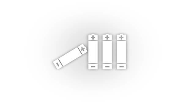 White Batteries Icon Shadow Isolated White Background Batteries Electric Gadget — Wideo stockowe