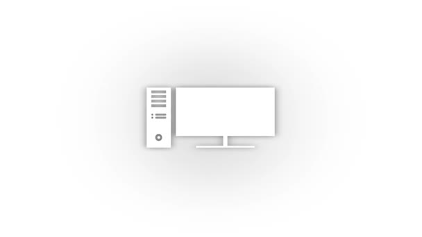 Λευκό Εικονίδιο Υπολογιστή Σκιά Απομονωμένη Λευκό Φόντο Δούλευα Έναν Υπολογιστή — Αρχείο Βίντεο