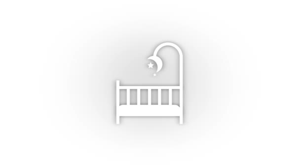 White Crib Icon Shadow Isolated White Background Baby Rest Night — Vídeos de Stock