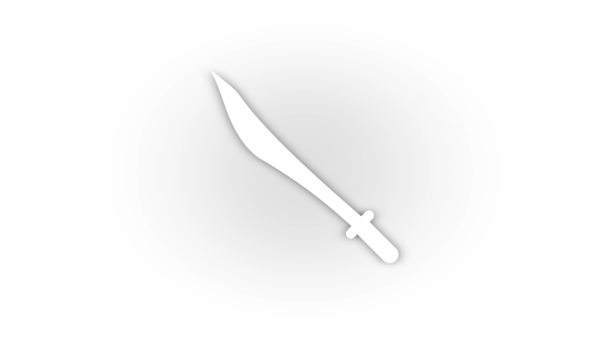 White Sword Icon Shadow Isolated White Background National Cold Weapon — Video Stock