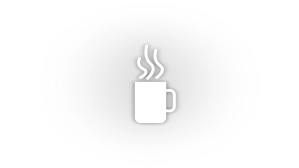Λευκή Κούπα Ζεστό Τσάι Εικονίδιο Σκιά Που Απομονώνονται Λευκό Φόντο — Αρχείο Βίντεο