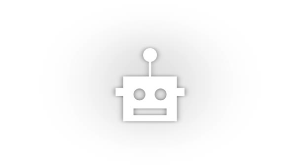 White Robot Icon Shadow Isolated White Background Mechanized Robot Head — Stockvideo