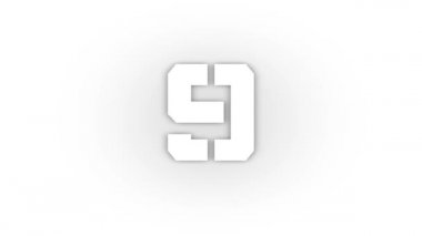 White 9 icon with shadow isolated on white background. prime mathematical numbers. studying at school. 4K video animation for motion graphics.