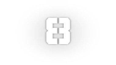 White 8 icon with shadow isolated on white background. prime mathematical numbers. studying at school. 4K video animation for motion graphics.