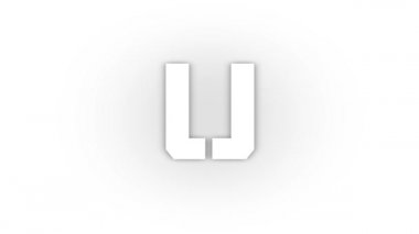 White u icon with shadow isolated on white background. letters in English. studying at school. 4K video animation for motion graphics.