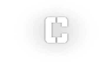 White c icon with shadow isolated on white background. letters in English. studying at school. 4K video animation for motion graphics.