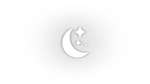 White Moon Stars Icon Shadow Isolated White Background Night Sky — Wideo stockowe