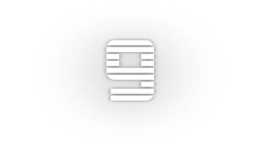 White 9 icon with shadow isolated on white background. prime mathematical numbers. studying at school. 4K video animation for motion graphics.