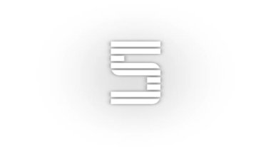 White 5 icon with shadow isolated on white background. prime mathematical numbers. studying at school. 4K video animation for motion graphics.