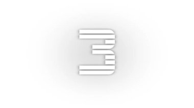 White 3 icon with shadow isolated on white background. prime mathematical numbers. studying at school. 4K video animation for motion graphics.
