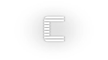 White c icon with shadow isolated on white background. letters in English. studying at school. 4K video animation for motion graphics.