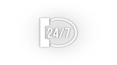 White round-the-clock support icon with shadow isolated on white background. psychological help. 4K video animation for motion graphics.