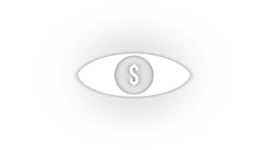 White dollar in the eye icon with shadow isolated on white background. desire for money. 4K video animation for motion graphics.