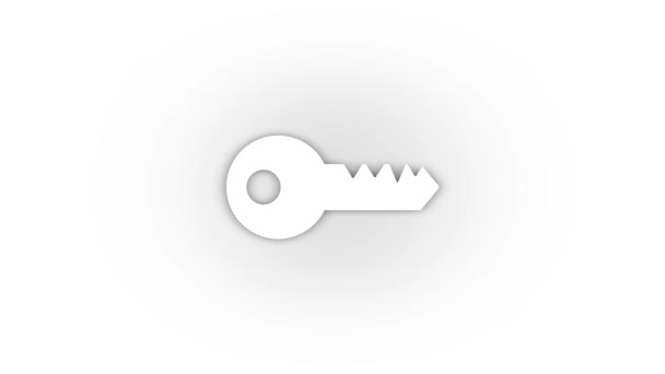 White Key Icon Shadow Isolated White Background Opening Lock Video — 图库视频影像