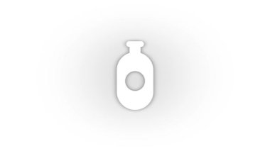 Beyaz arka planda gölgesi olan beyaz şişe simgesi. Logolu şişe. Hareket grafikleri için 4K video animasyonu.