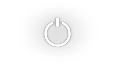 Beyaz arka planda gölgesi olan beyaz güç kapatma düğmesi simgesi. Elektrikli aletler. Hareket grafikleri için 4K video animasyonu.