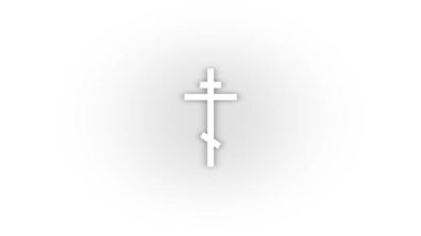 Beyaz arka planda izole edilmiş beyaz Hıristiyan haç simgesi. Dini eşyalar. Hareket grafikleri için 4K video animasyonu.