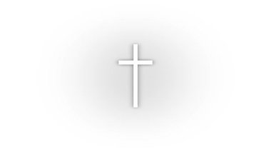 Beyaz arka planda izole edilmiş beyaz dini haç simgesi. Hıristiyan teçhizatları. Hareket grafikleri için 4K video animasyonu.