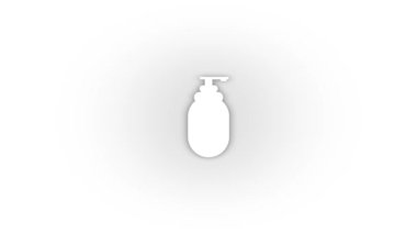 Beyaz arka planda izole edilmiş beyaz sıvı sabun ikonu. El bakımı. Hareket grafikleri için 4K video animasyonu.