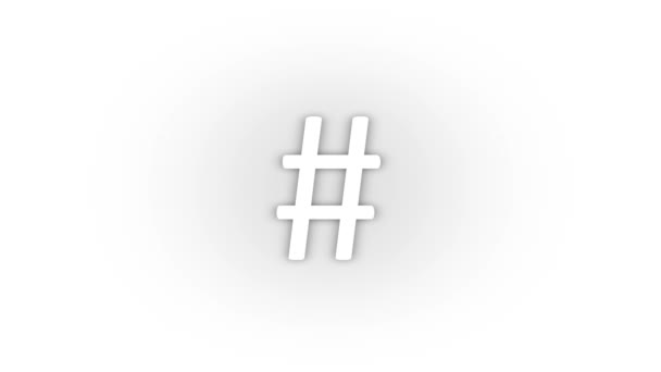 White Hashtag Icon Shadow Isolated White Background Social Network Keywords — Stock Video