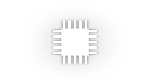 Ícone Processador Branco Com Sombra Isolada Fundo Branco Cálculo Processos — Vídeo de Stock