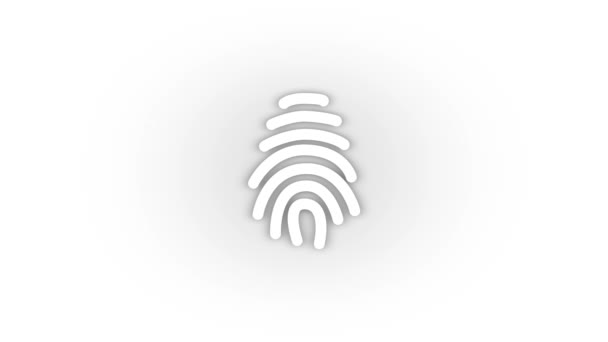 白の背景に影が隔離された白い指紋アイコン 現代のバイオテクノロジー モーショングラフィックス用4Kビデオアニメーション — ストック動画