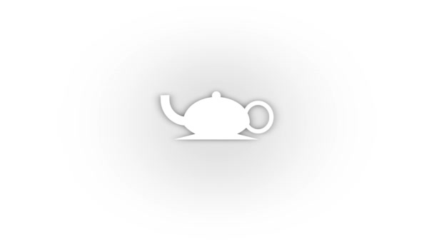 White Kettle Icon Shadow Isolated White Background Evening Tea Video — Stock Video