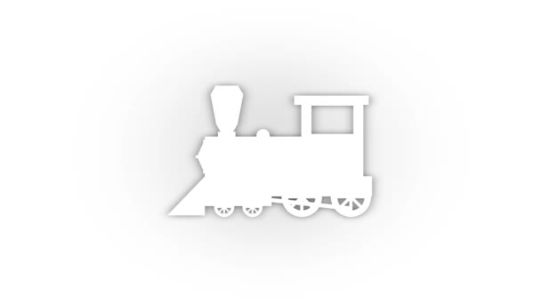 Witte Trein Pictogram Met Schaduw Geïsoleerd Witte Achtergrond Oude Locomotief — Stockvideo