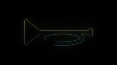 Siyah arkaplanda parlayan neon tüp simgesi. müzik bestelemek. Hareket grafikleri ve birleşikliği için 4K video animasyonu.
