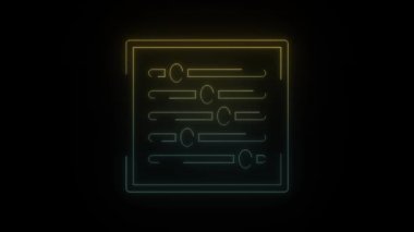 Siyah arkaplanda parlayan neon dengeleyici simgesi. Frekanslara göre müzik tentürü. Hareket grafikleri ve birleşikliği için 4K video animasyonu.