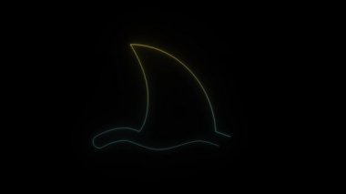 Siyah arkaplanda parlayan neon köpekbalığı ikonu. Sudaki yırtıcı hayvan. Hareket grafikleri ve birleşikliği için 4K video animasyonu.
